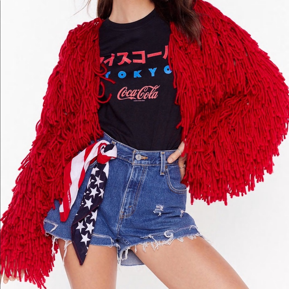 Nasty Gal Red Shaggy Cardigan